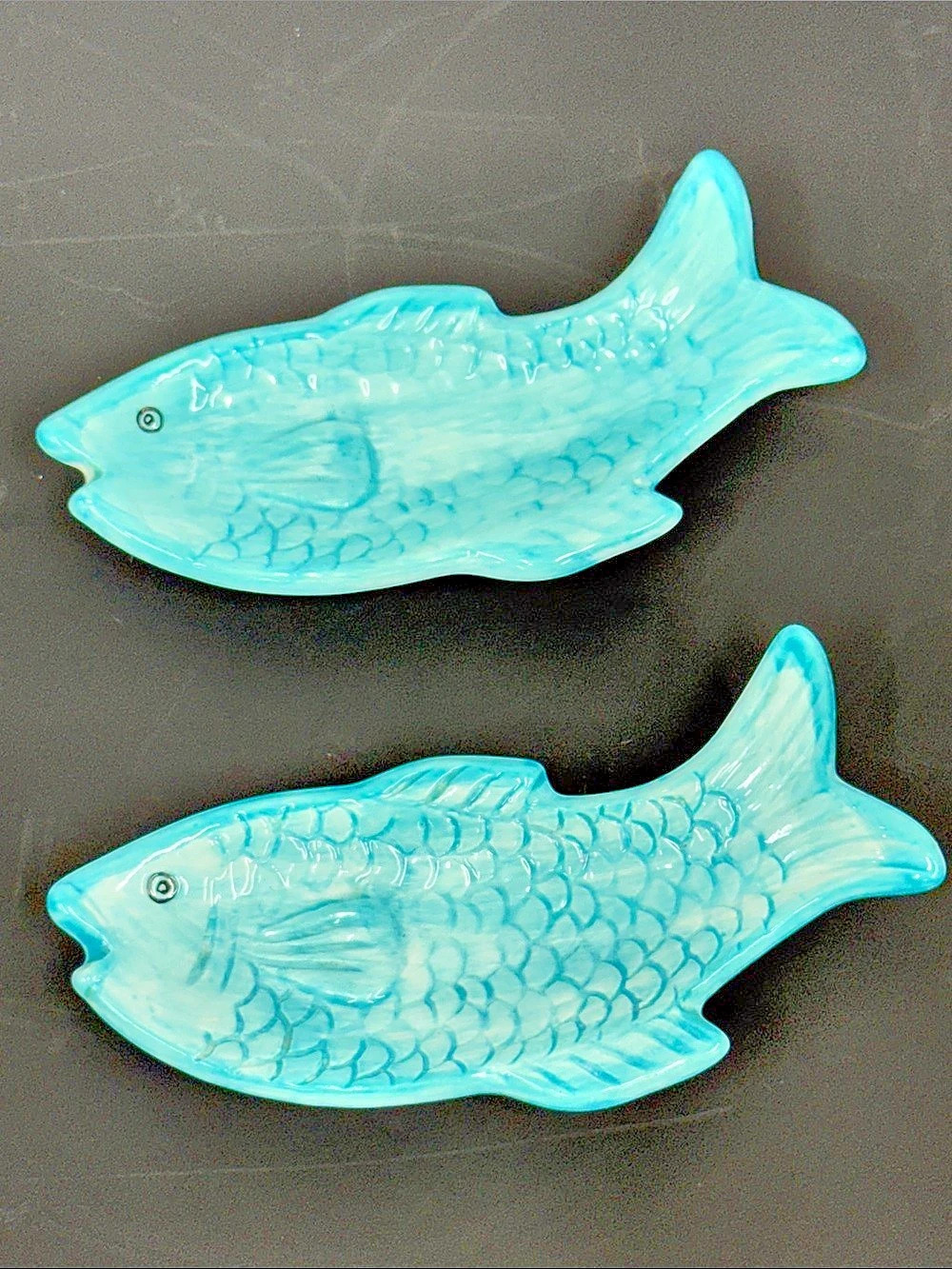 Vintage Turquoise Ceramic Fish Dishes – Hand Painted Coastal Trinket/Appetizer